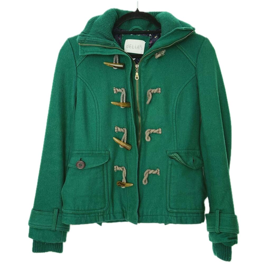 Vintage Y2K Delias Peacoat Toggle Jacket Small Green Indie Preppy Retro Academia